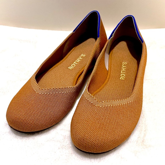 Rothy’s Women’s The Flat Round Toe Fawn with Blue Trim Shoe 8.5 - Picture 4 of 8
